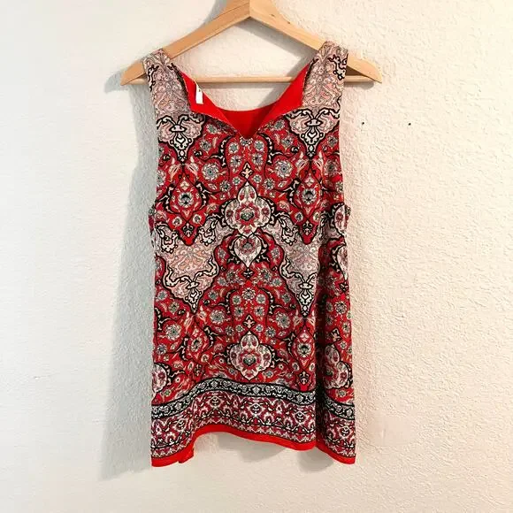 Max Studio Boho Medallion Print Sleeveless Blouse Red Tank Top L Resort Summer - Picture 4 of 10